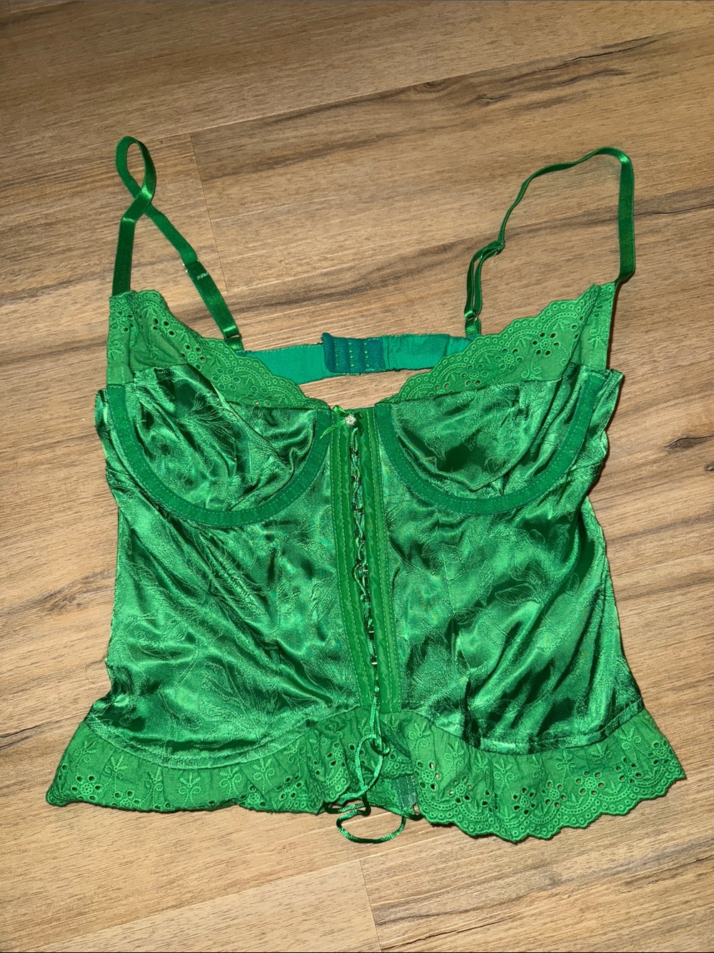 Green Satin Lace Trim Bustier Top - Women Intimates